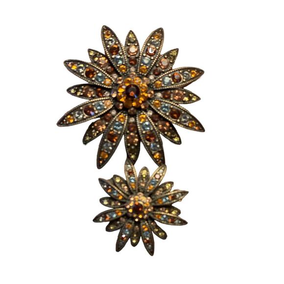 Joan Rivers Vintage Swarovski Crystal Sparkle Starburst Brooch Pin Set Bronze - Picture 1 of 15